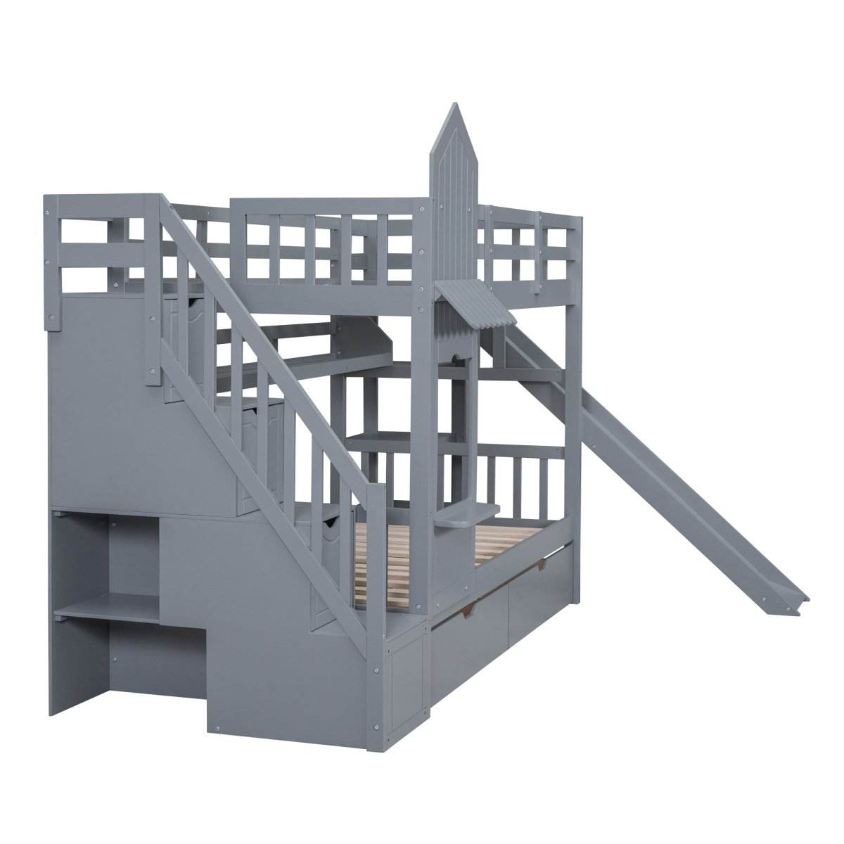 Twin-Over-Twin Solid Wood Castle Style Bunk Bed - Sleep Galleria