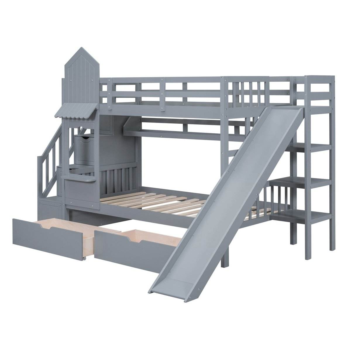 Twin-Over-Twin Solid Wood Castle Style Bunk Bed - Sleep Galleria