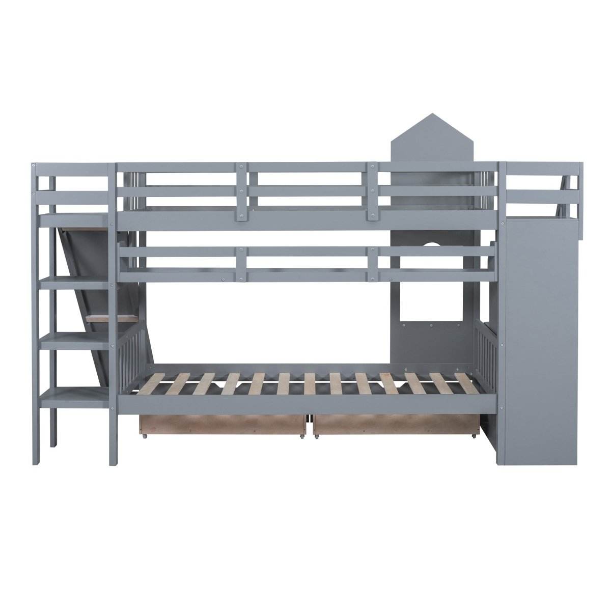 Twin-Over-Twin Solid Wood Castle Style Bunk Bed - Sleep Galleria