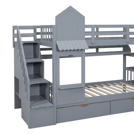 Twin-Over-Twin Solid Wood Castle Style Bunk Bed - Sleep Galleria