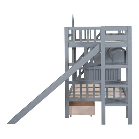 Twin-Over-Twin Solid Wood Castle Style Bunk Bed - Sleep Galleria