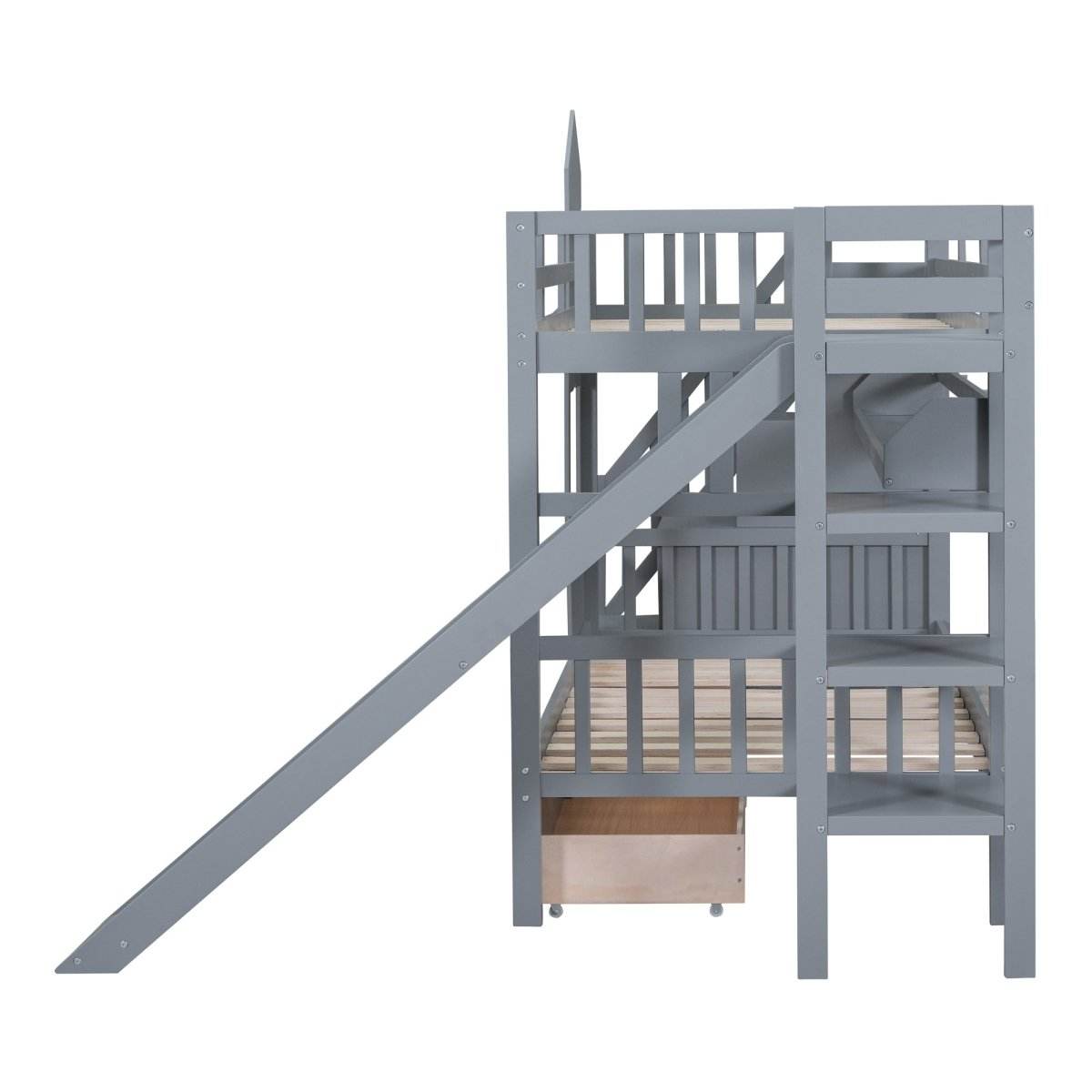 Twin-Over-Twin Solid Wood Castle Style Bunk Bed - Sleep Galleria