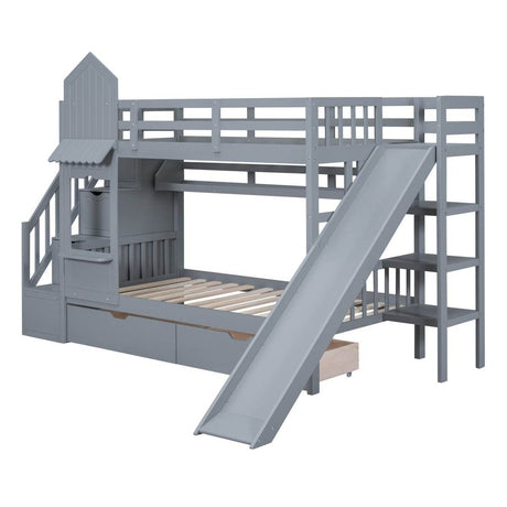 Twin-Over-Twin Solid Wood Castle Style Bunk Bed - Sleep Galleria