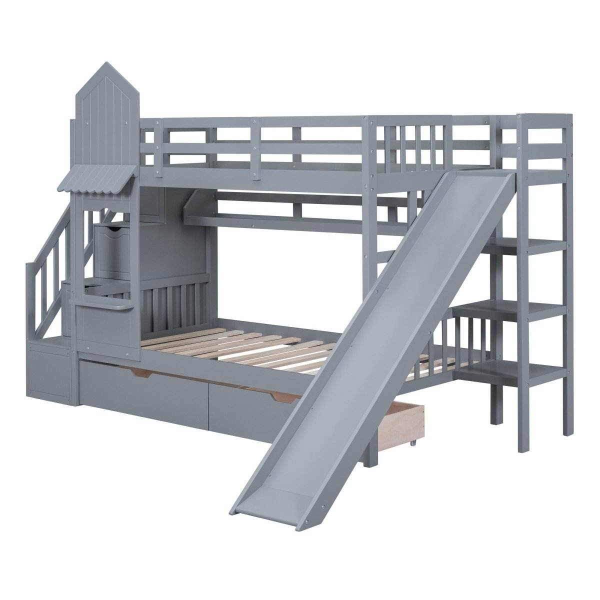 Twin-Over-Twin Solid Wood Castle Style Bunk Bed - Sleep Galleria