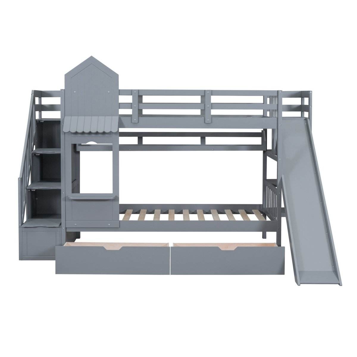 Twin-Over-Twin Solid Wood Castle Style Bunk Bed - Sleep Galleria