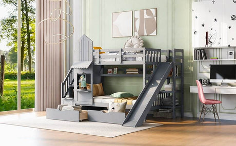 Twin-Over-Twin Solid Wood Castle Style Bunk Bed - Sleep Galleria