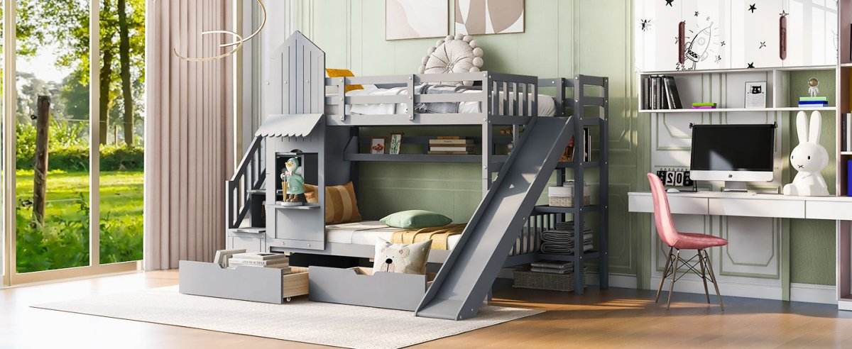 Twin-Over-Twin Solid Wood Castle Style Bunk Bed - Sleep Galleria