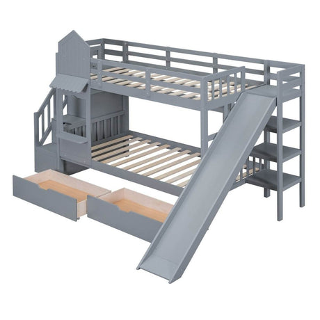 Twin-Over-Twin Solid Wood Castle Style Bunk Bed - Sleep Galleria