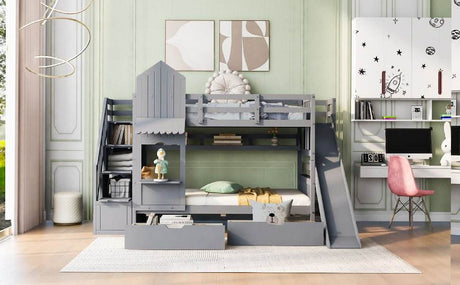 Twin-Over-Twin Solid Wood Castle Style Bunk Bed - Sleep Galleria