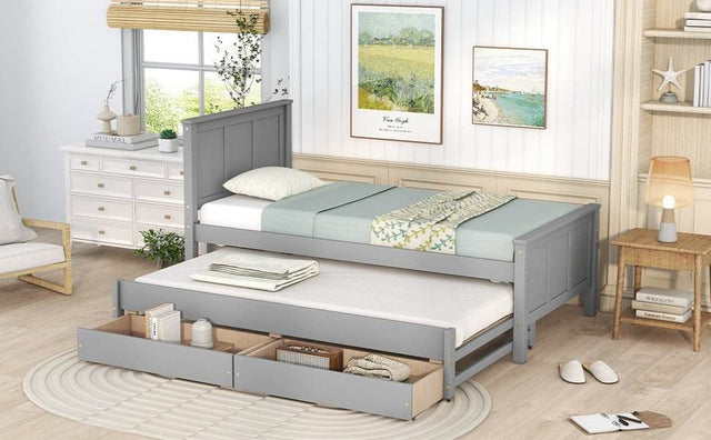 Twin Platform Bed With Trundle And Storage Drawers - Omega Lifestyles