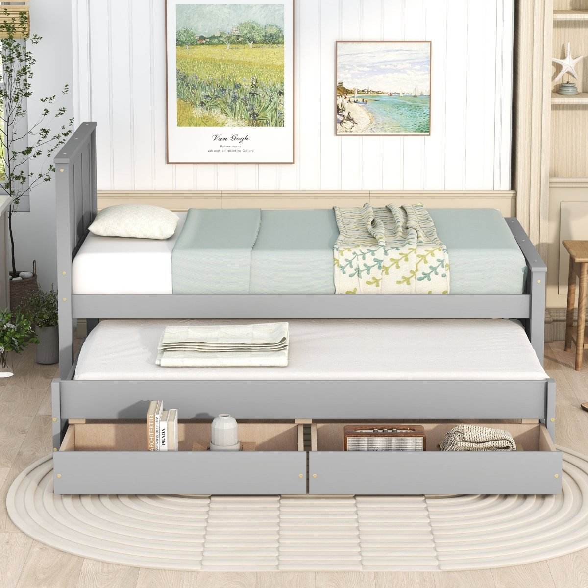 Twin Platform Bed With Trundle And Storage Drawers - Sleep Galleria
