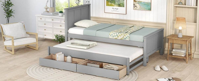 Twin Platform Bed With Trundle And Storage Drawers - Omega Lifestyles