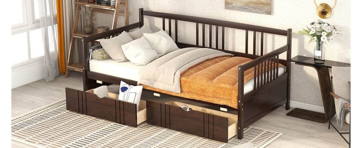 Twin Size Solid Wood Daybed With Two Drawers - Sleep Galleria