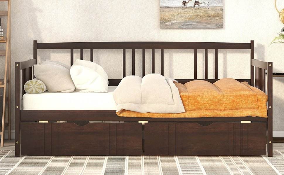 Twin Size Solid Wood Daybed With Two Drawers - Sleep Galleria