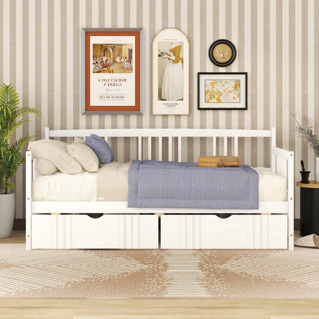 Twin Size Solid Wood Daybed With Two Drawers - Sleep Galleria