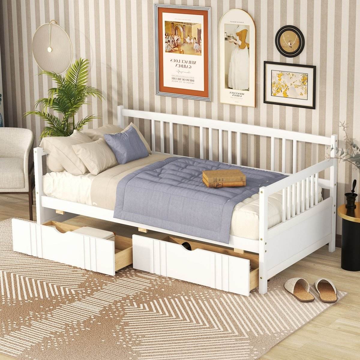 Twin Size Solid Wood Daybed With Two Drawers - Sleep Galleria