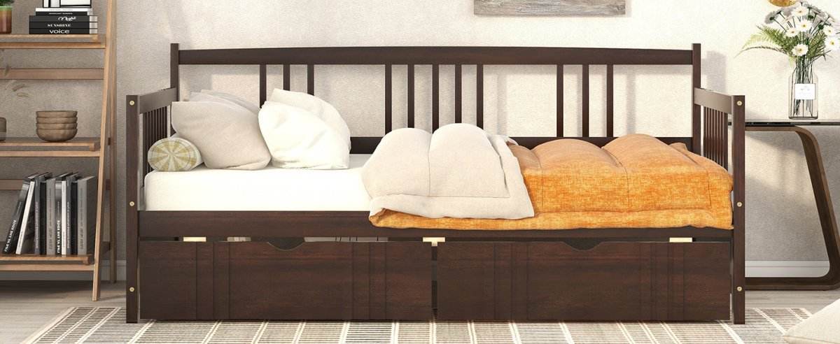 Twin Size Solid Wood Daybed With Two Drawers - Sleep Galleria