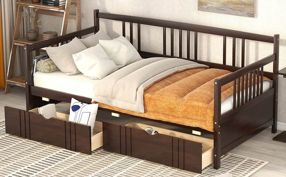 Twin Size Solid Wood Daybed With Two Drawers - Sleep Galleria
