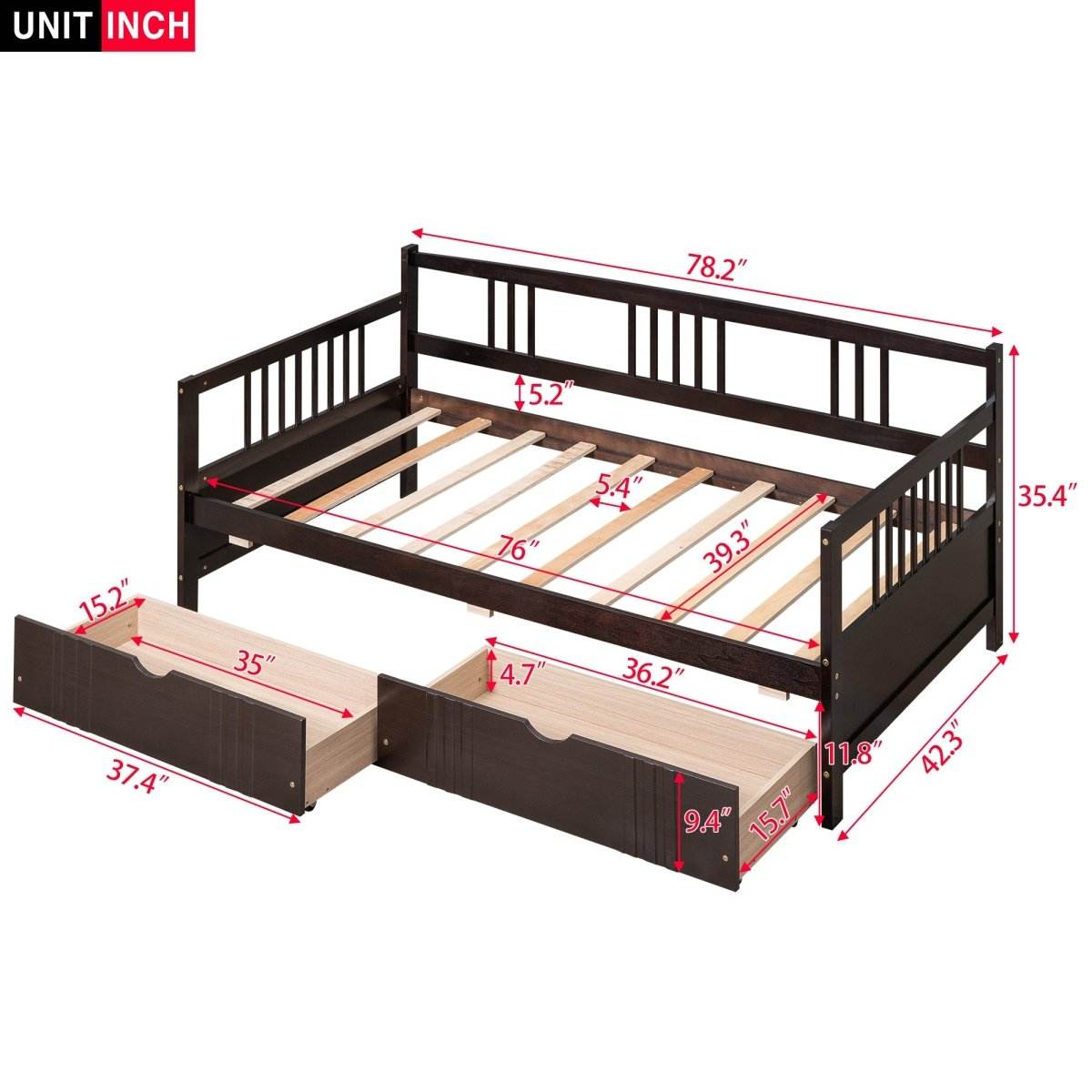 Twin Size Solid Wood Daybed With Two Drawers - Sleep Galleria