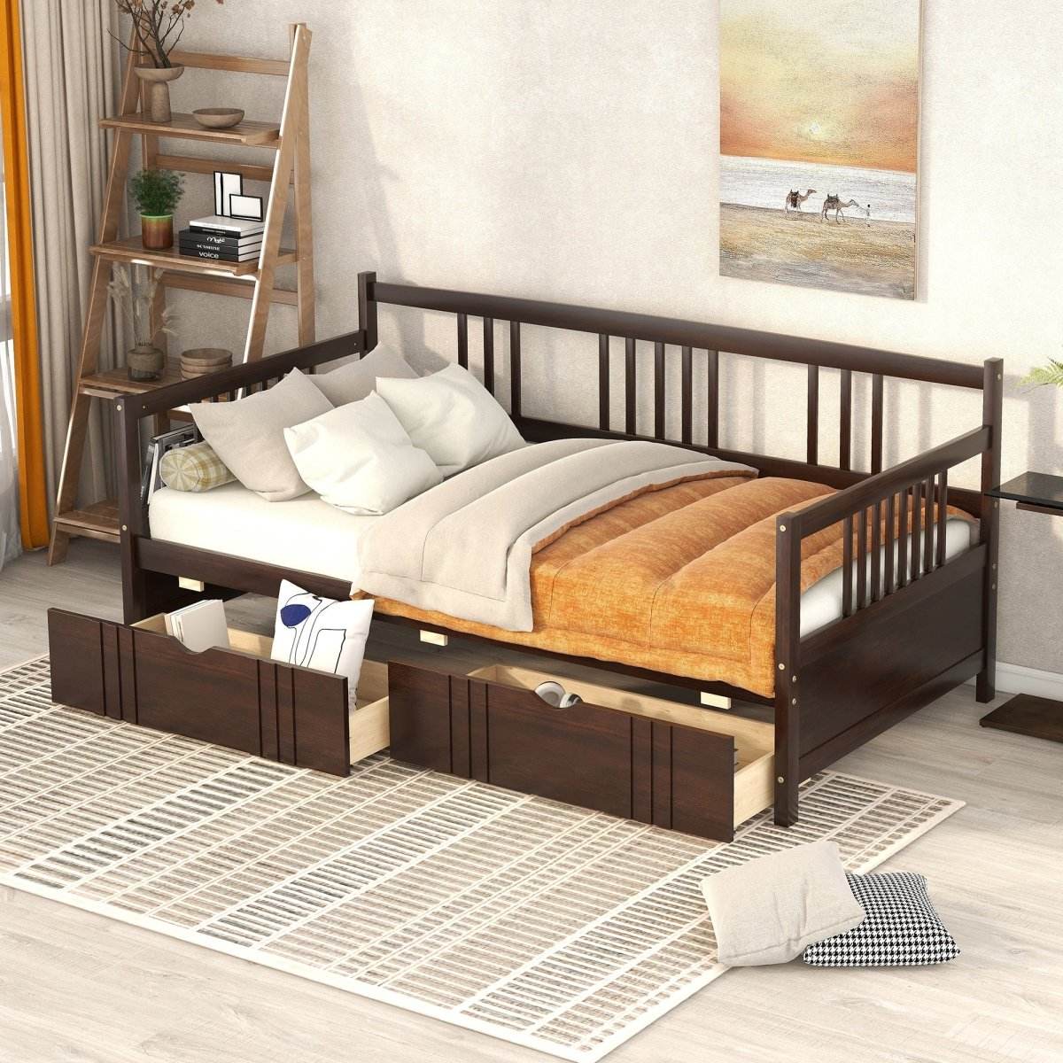 Twin Size Solid Wood Daybed With Two Drawers - Sleep Galleria