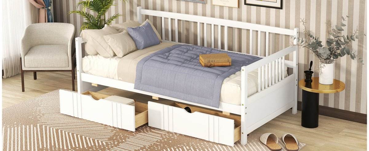 Twin Size Solid Wood Daybed With Two Drawers - Sleep Galleria