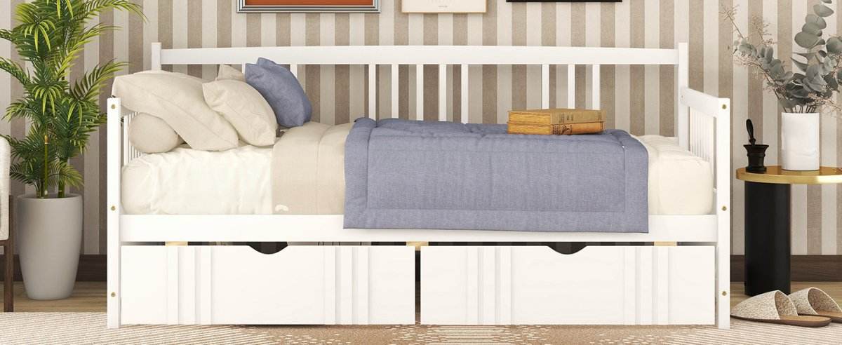 Twin Size Solid Wood Daybed With Two Drawers - Sleep Galleria