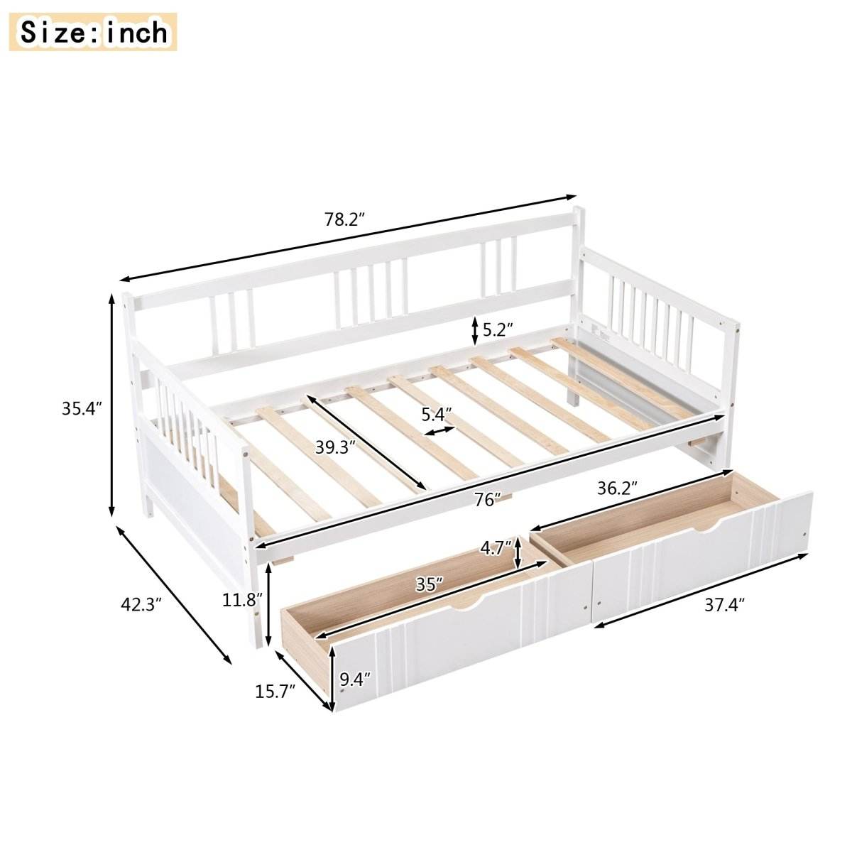 Twin Size Solid Wood Daybed With Two Drawers - Sleep Galleria