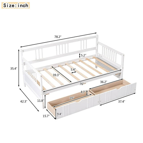 Twin Size Solid Wood Daybed With Two Drawers - Sleep Galleria