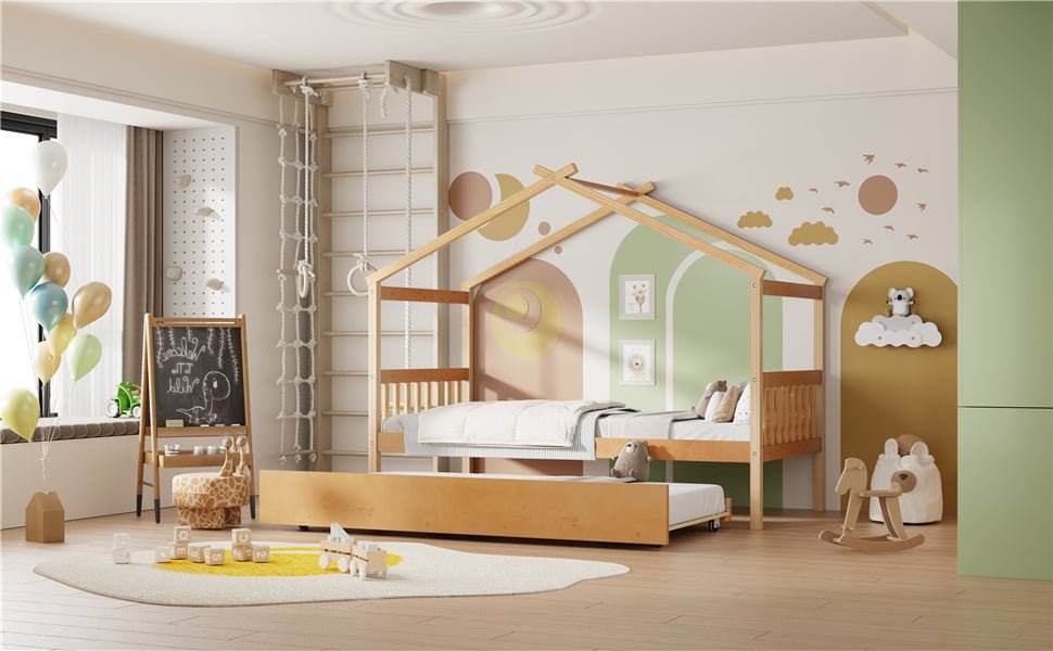 Twin Size Solid Wood House Daybed With Trundle - Sleep Galleria