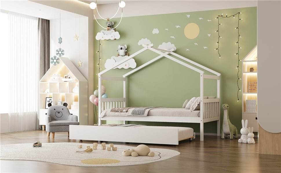 Twin Size Solid Wood House Daybed With Trundle - Sleep Galleria
