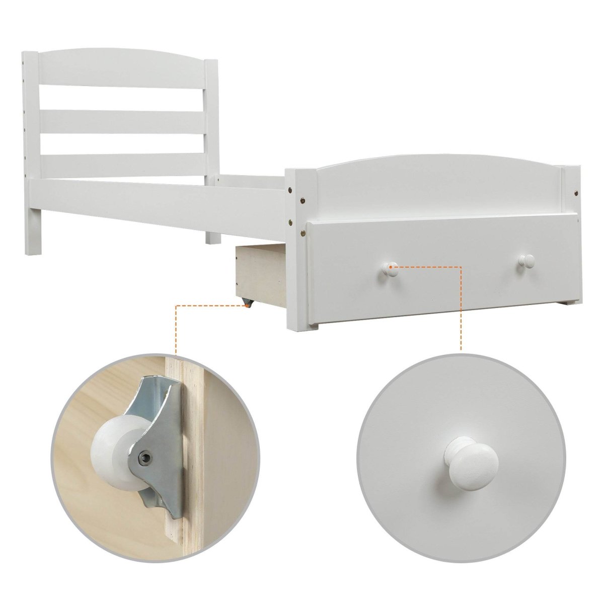 Twin Solid Wood Classic Platform Bed Frame With Storage Drawer - Driftwood - Omega Lifestyles