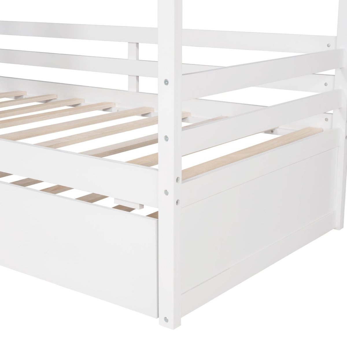 Twin Solid Wood House Bed With Twin Trundle - Driftwood - Omega Lifestyles