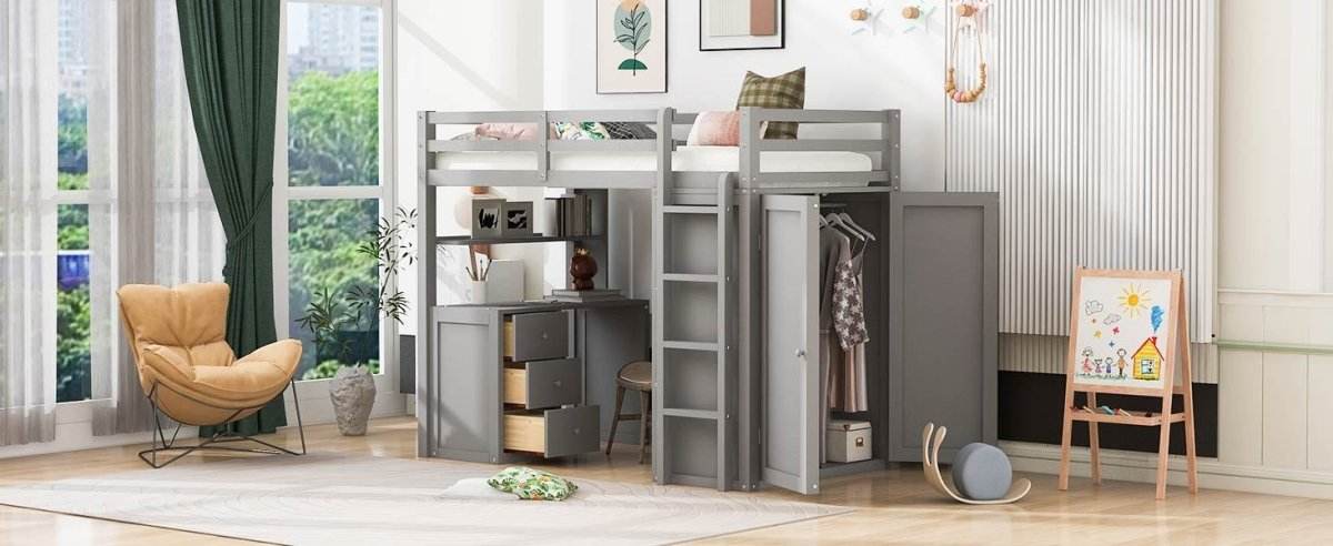 Twin Solid Wood Loft Bed With Drawers Desk Wardrobe - Sleep Galleria