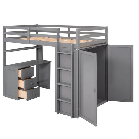 Twin Solid Wood Loft Bed With Drawers Desk Wardrobe - Sleep Galleria