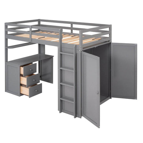 Twin Solid Wood Loft Bed With Drawers Desk Wardrobe - Sleep Galleria