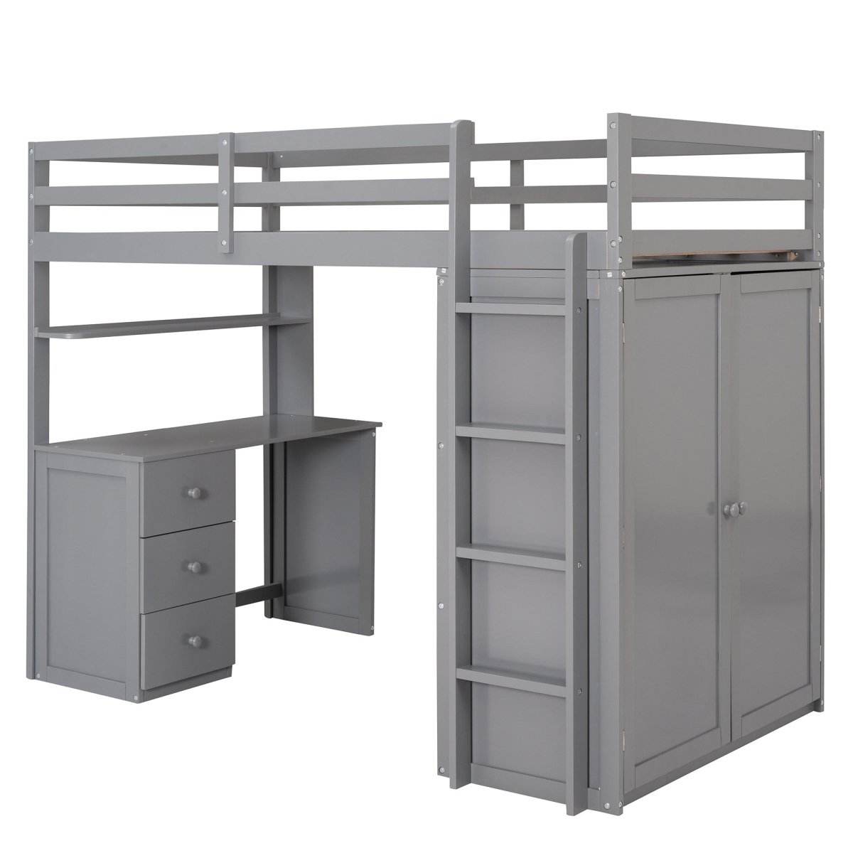 Twin Solid Wood Loft Bed With Drawers Desk Wardrobe - Sleep Galleria