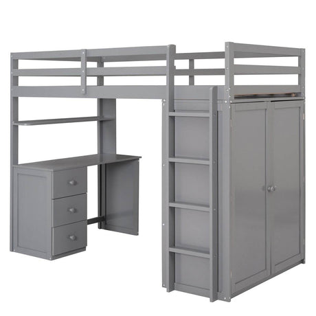 Twin Solid Wood Loft Bed With Drawers Desk Wardrobe - Sleep Galleria
