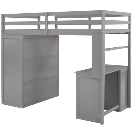 Twin Solid Wood Loft Bed With Drawers Desk Wardrobe - Sleep Galleria