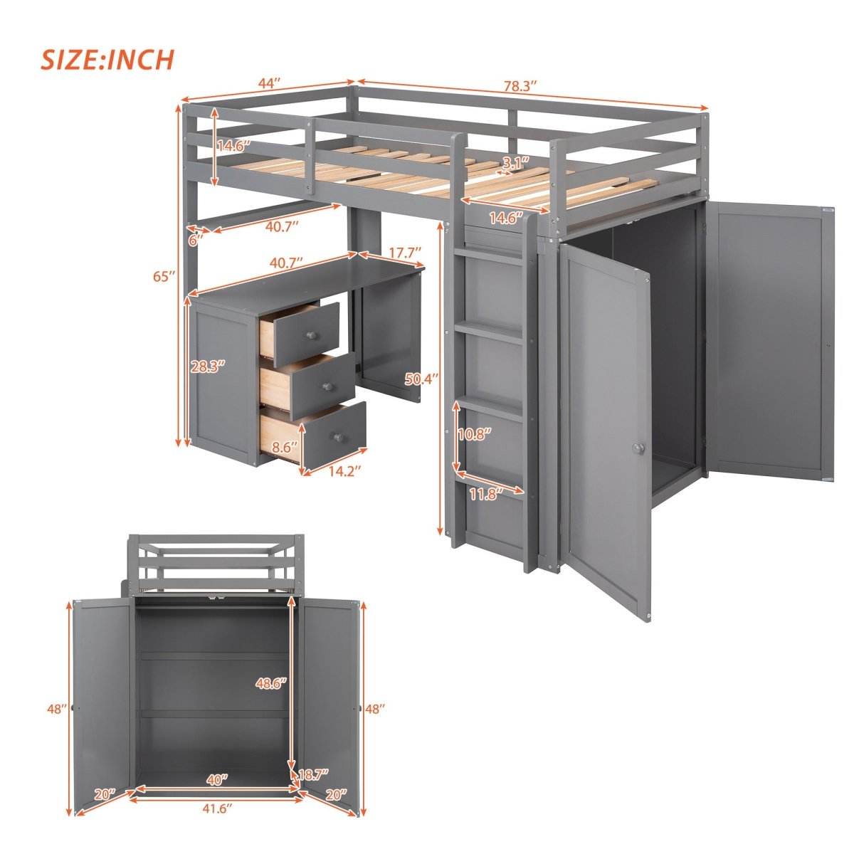 Twin Solid Wood Loft Bed With Drawers Desk Wardrobe - Sleep Galleria