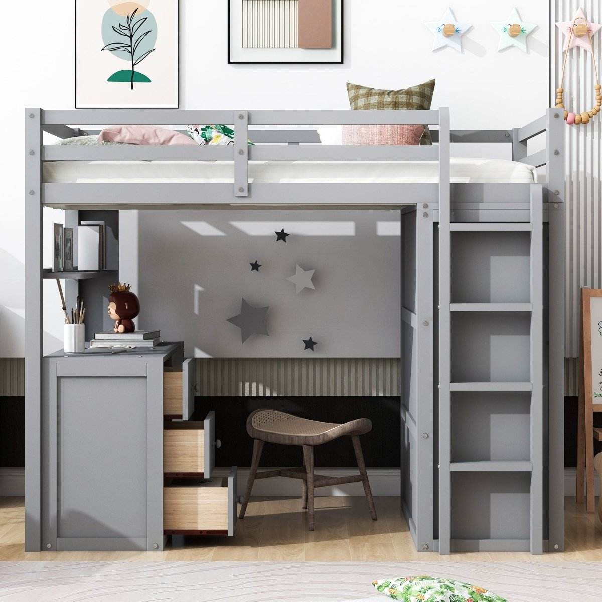 Twin Solid Wood Loft Bed With Drawers Desk Wardrobe - Sleep Galleria