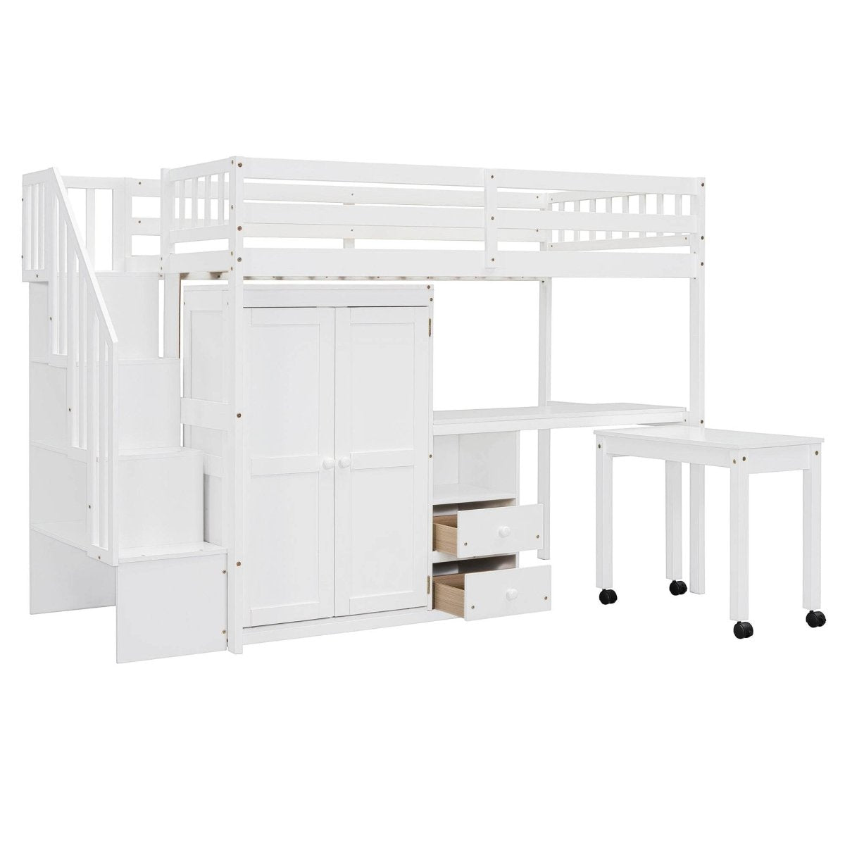 Twin Solid Wood Multifunctional Loft Bed With Storage - Driftwood - Omega Lifestyles