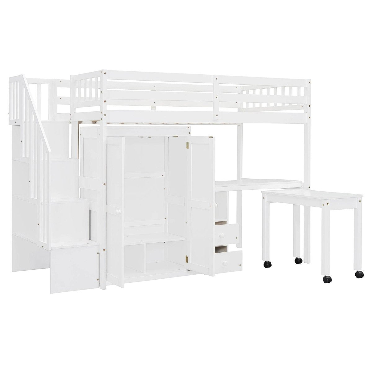 Twin Solid Wood Multifunctional Loft Bed With Storage - Driftwood - Omega Lifestyles