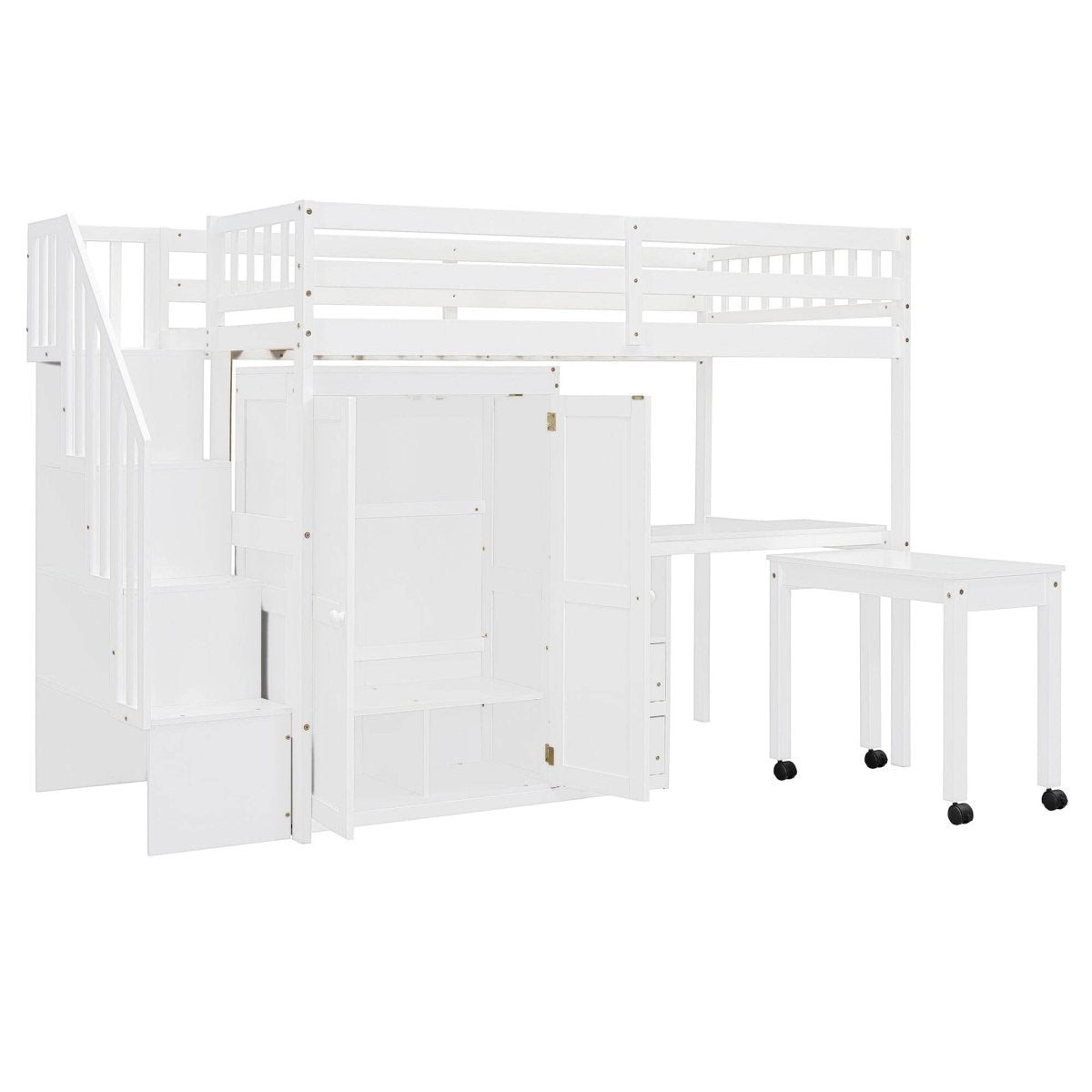 Twin Solid Wood Multifunctional Loft Bed With Storage - Driftwood - Omega Lifestyles