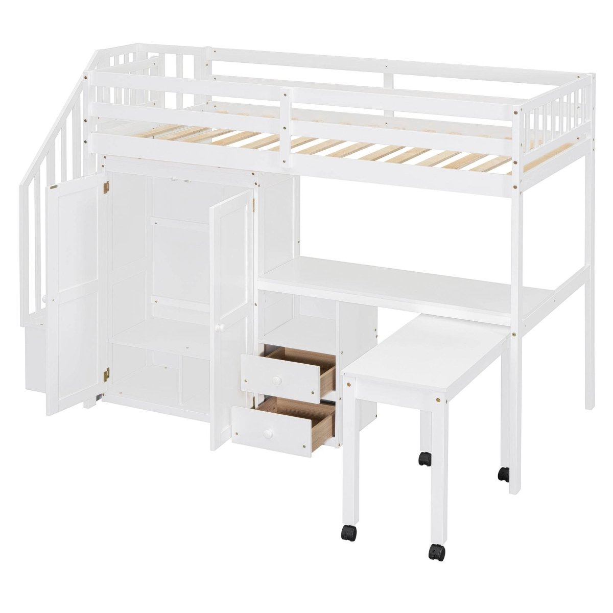 Twin Solid Wood Multifunctional Loft Bed With Storage - Driftwood - Omega Lifestyles