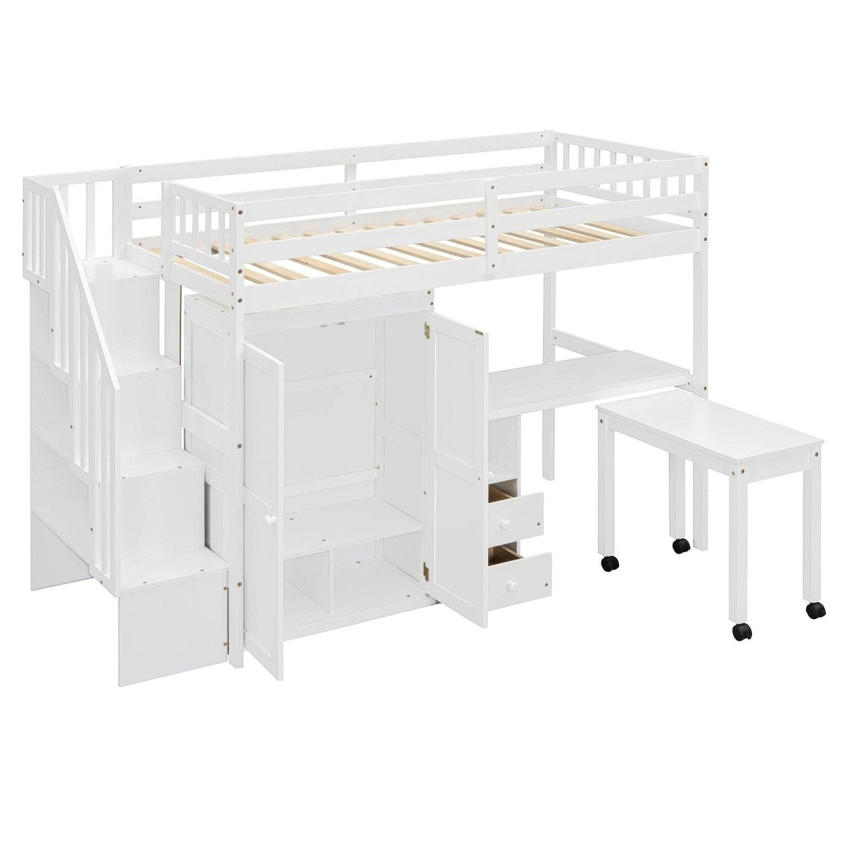 Twin Solid Wood Multifunctional Loft Bed With Storage - Driftwood - Omega Lifestyles