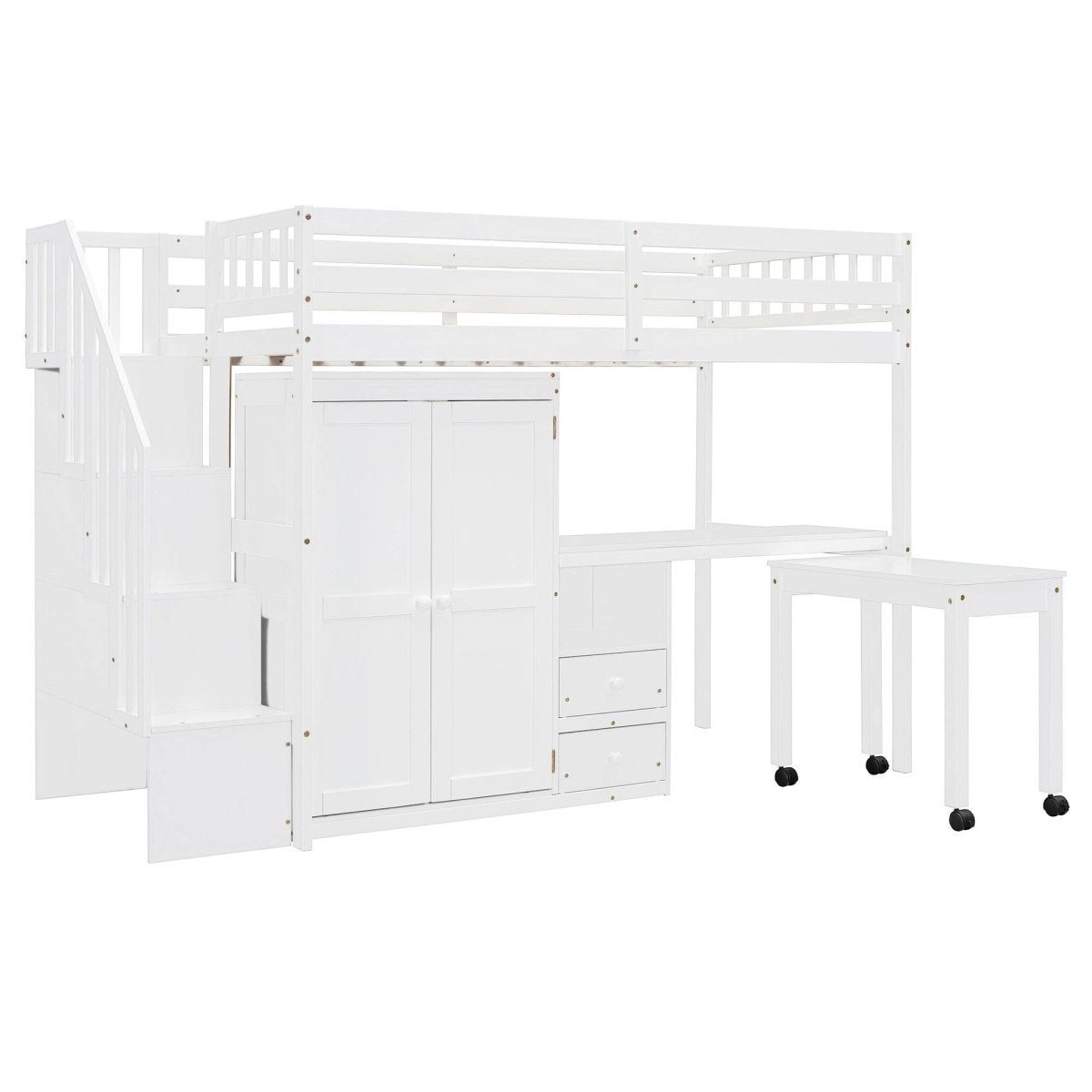 Twin Solid Wood Multifunctional Loft Bed With Storage - Driftwood - Omega Lifestyles