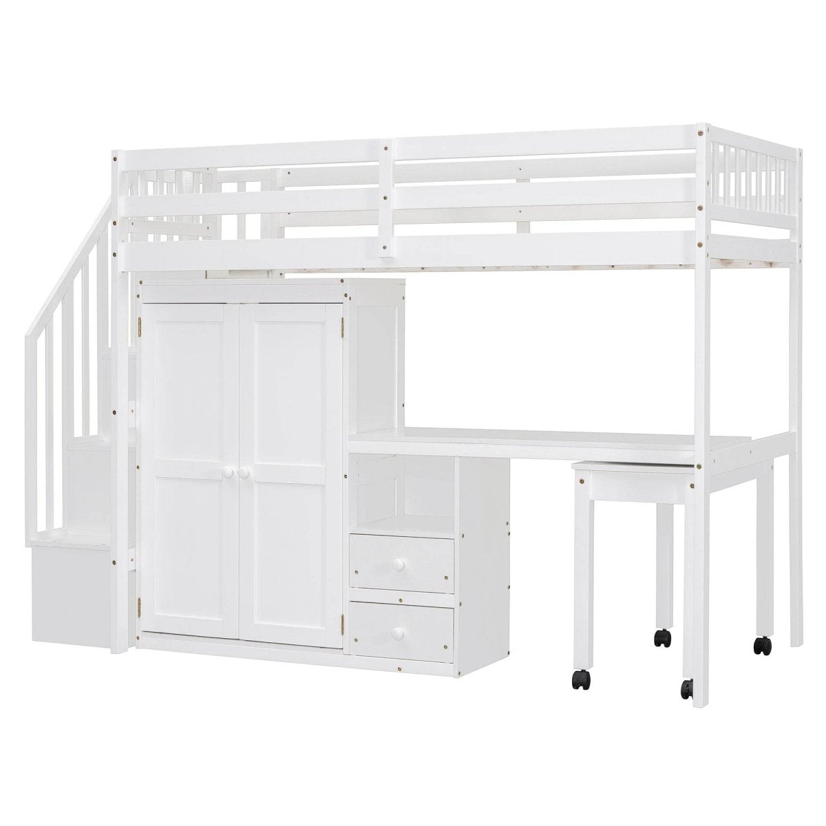 Twin Solid Wood Multifunctional Loft Bed With Storage - Driftwood - Omega Lifestyles