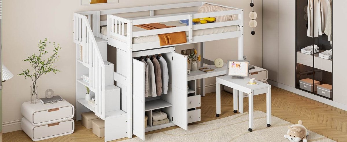 Twin Solid Wood Multifunctional Loft Bed With Storage - Driftwood - Omega Lifestyles