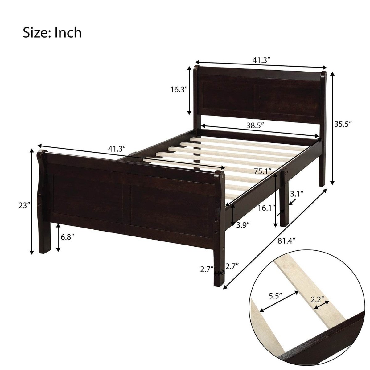 Twin Solid Wood Platform Bed Frame With Headboard And Footboard - Driftwood - Omega Lifestyles