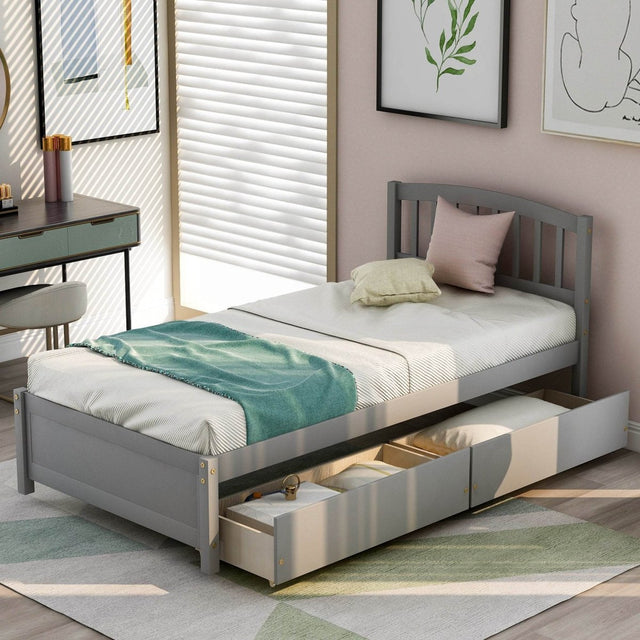 Twin Solid Wood Platform Bed Frame With Storage Drawers - Omega Lifestyles